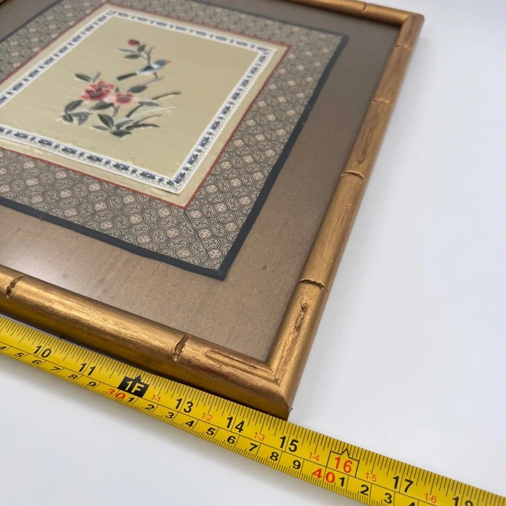Chinese Silk Embroidery of Bird and Flowers in Bamboo Frame